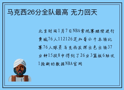 马克西26分全队最高 无力回天